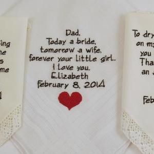 Mother Father Embroidered Wedding Hankerchiefs..